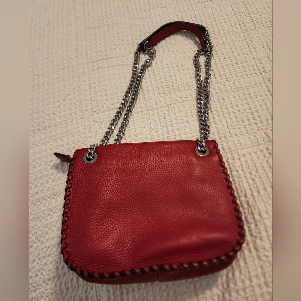Michael Kors Whipped Chelsea Red Leather Bag with Tassel Silver $328 NEW